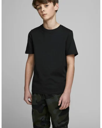 Tricou din amestec de bumbac organic cu decolteu la baza gatului, Negru