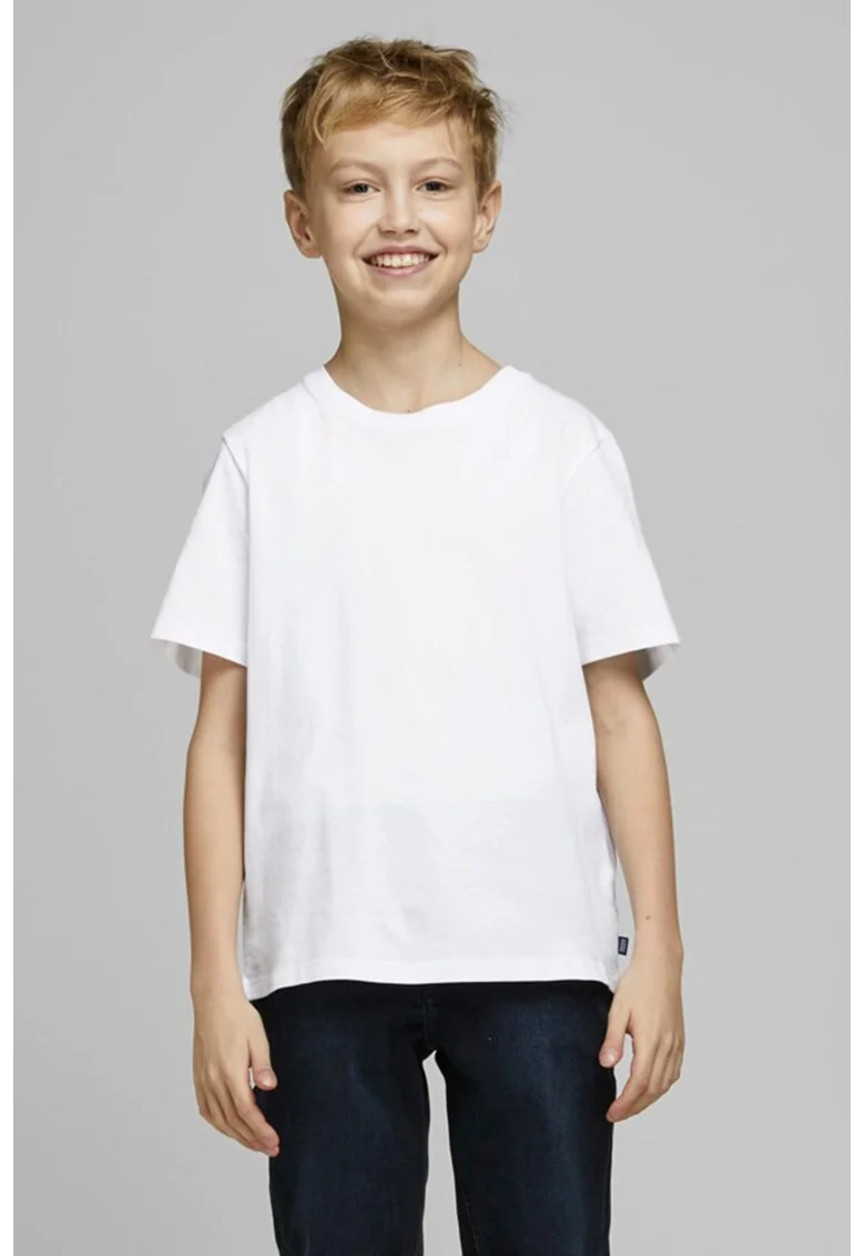 Tricou din amestec de bumbac organic cu decolteu la baza gatului, Alb optic