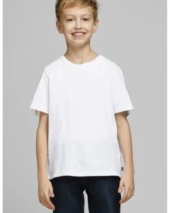Tricou din amestec de bumbac organic cu decolteu la baza gatului, Alb optic