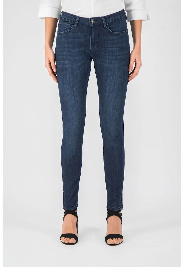 Blugi slim fit cu aspect decolorat, Albastru inchis