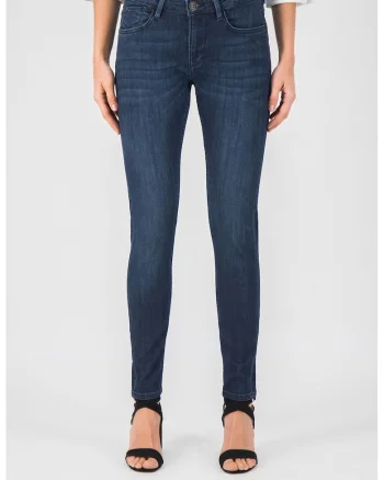 Blugi slim fit cu aspect decolorat, Albastru inchis