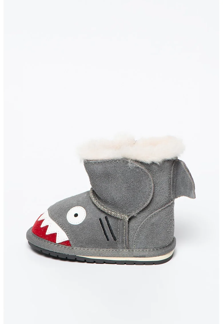 Ghete de iarna din piele intoarsa cu captuseala de lana si fara inchidere Shark Walker