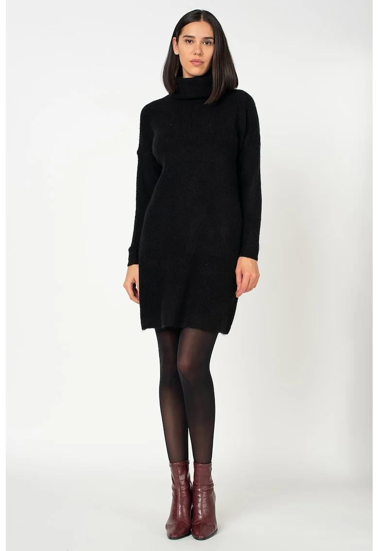 Rochie-pulover cu guler inalt Jana, Negru