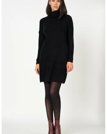 Rochie-pulover cu guler inalt Jana, Negru