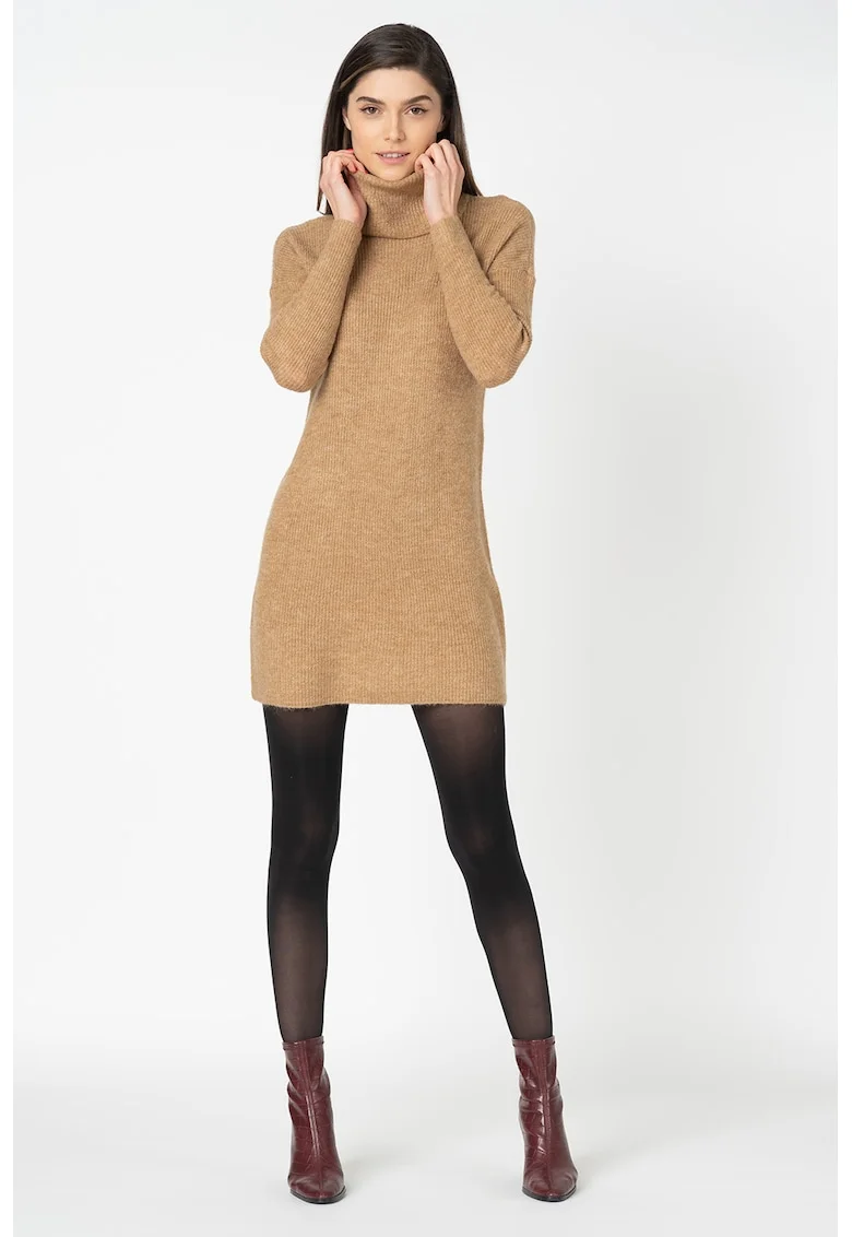 Rochie-pulover cu guler inalt Jana, Maro camel