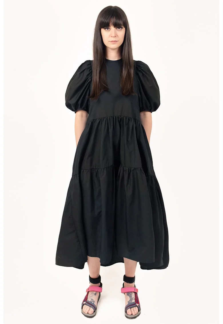 Rochie midi cu decupaj pe partea din spate, Negru