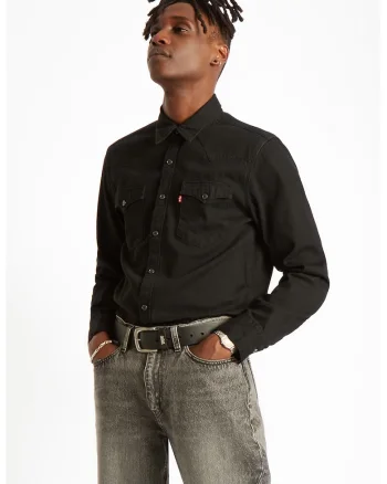 Camasa de denim cu buzunare pe piept Barstow, Negru