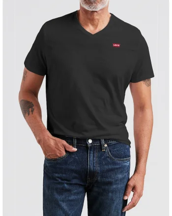 Tricou de bumbac cu decolteu in V, Negru