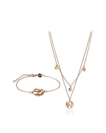 Set de colier cu doua siraguri si bratara cu talisman, Auriu rose