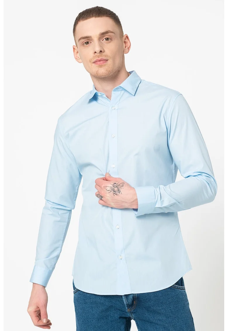 Set de camasi slim fit cu guler amplu Joe - 2 piese, Alb/Albastru deschis