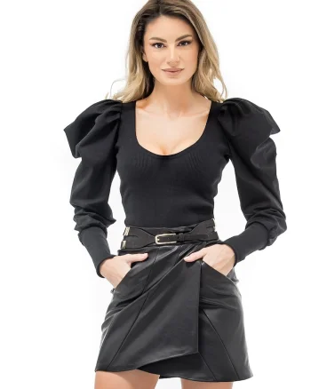 Bluza cu maneci bufante Clara, Negru