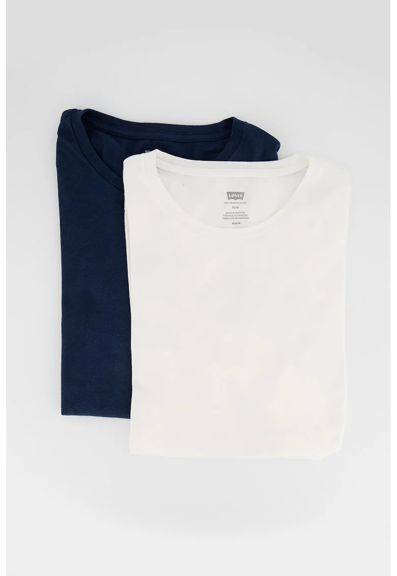 Set de tricouri slim fit de bumbac - 2 piese, Alb/Bleumarin