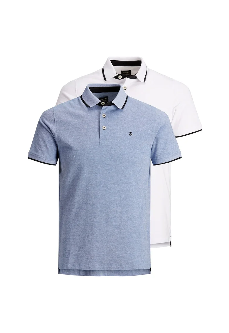 Set de tricouri polo cu croiala slim fit Paul - 2 piese, Alb/Albastru lavanda