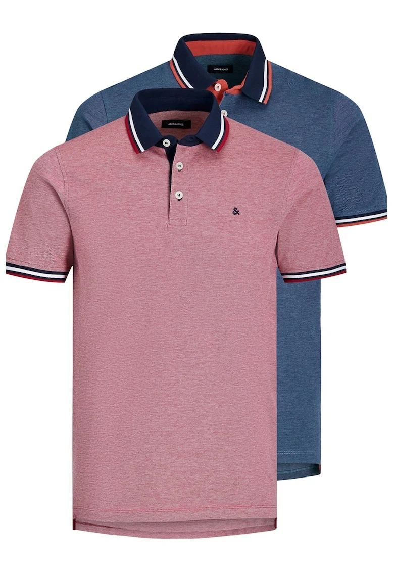 Set de tricouri polo cu croiala slim fit Paul - 2 piese, Rosu melage/Bleumarin
