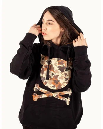 Hanorac unisex cu imprimeu logo si model camuflaj, Negru/Maro scortisoara/Maro camel