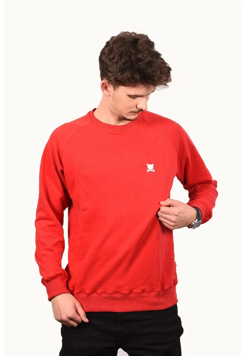 Bluza de trening cu maneci raglan, logo si model unisex, Rosu