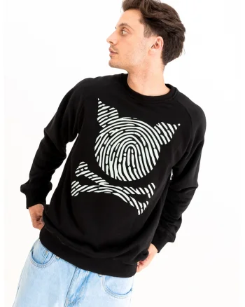 Bluza sport unisex cu maneci raglan si imprimeu logo, Negru