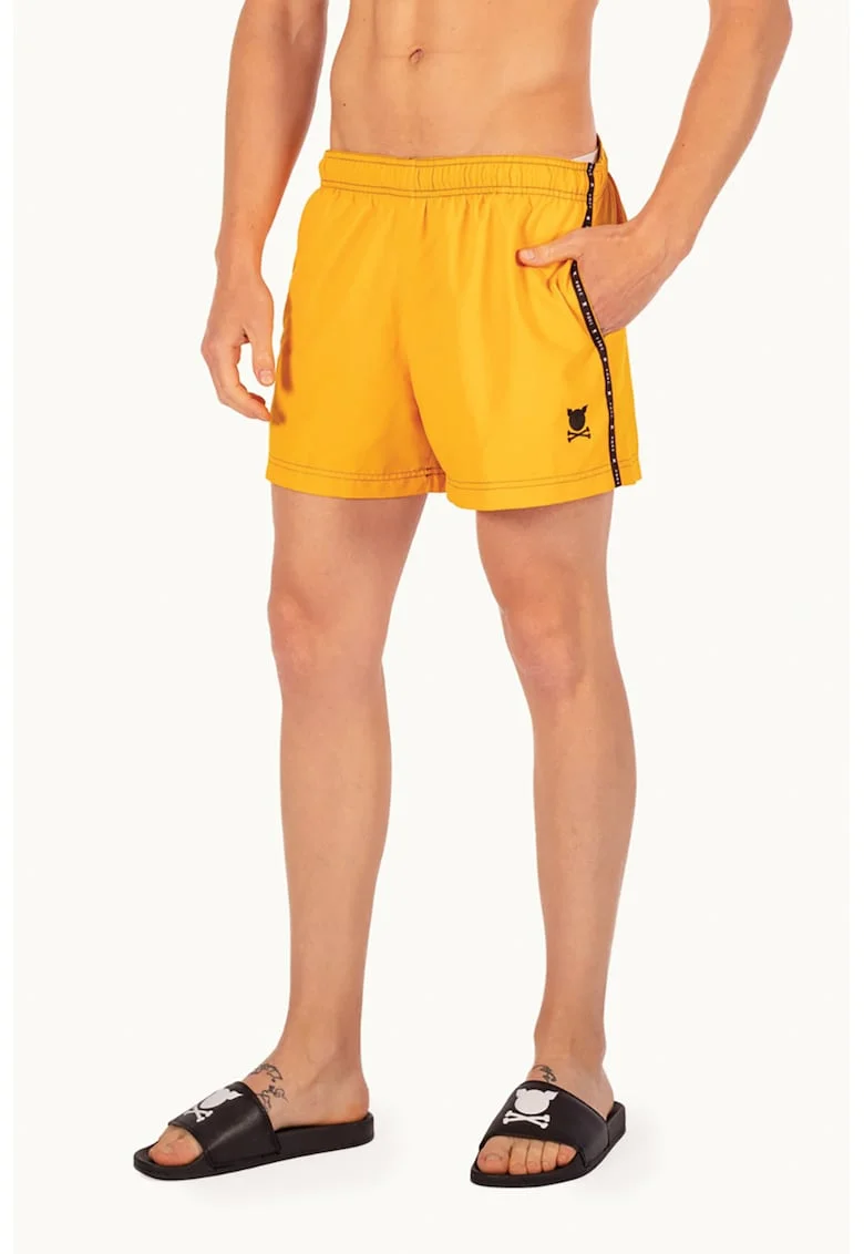 Pantaloni scurti de baie cu snur, Negru/Portocaliu pal