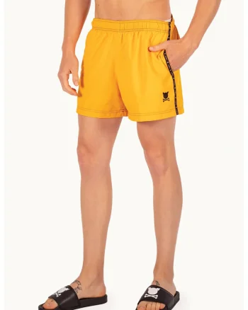 Pantaloni scurti de baie cu snur, Negru/Portocaliu pal