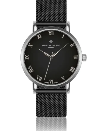 Ceas quartz unisex cu bratara cu model plasa, Negru