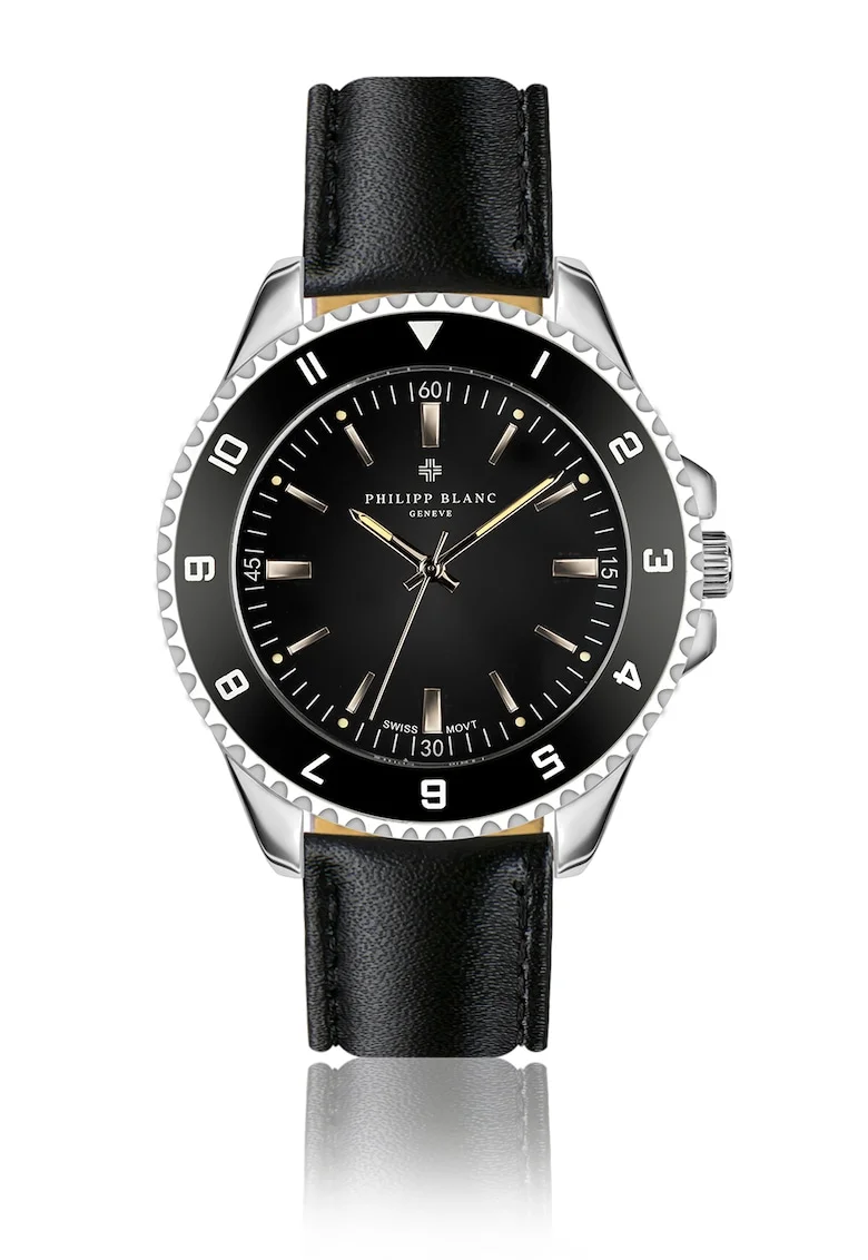 Ceas quartz cu o curea de piele, Negru