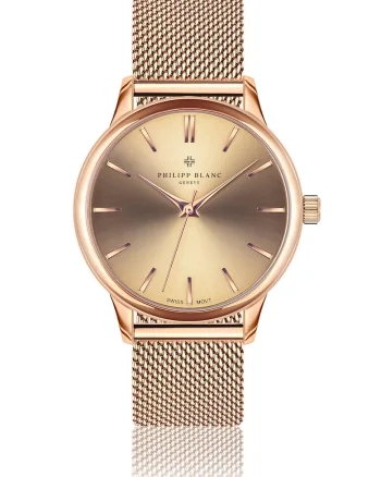 Ceas unisex cu bratara cu model plasa, realizat in Elevetia, Auriu rose
