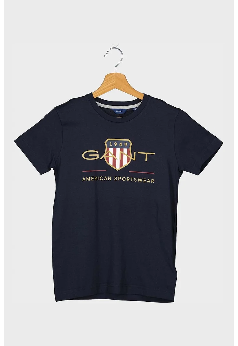 Tricou de bumbac organic cu imprimeu logo Archive, Bleumarin