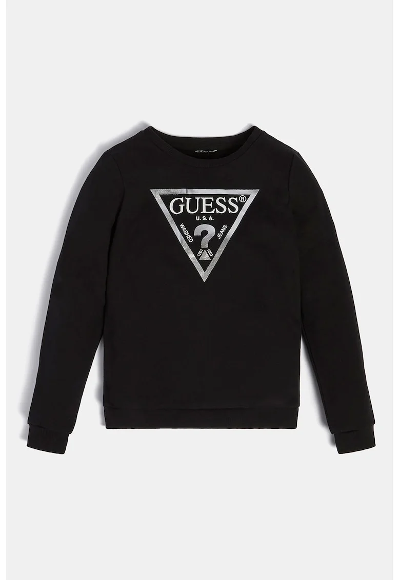 Bluza de trening cu decolteu la baza gatului si imprimeu logo, Negru