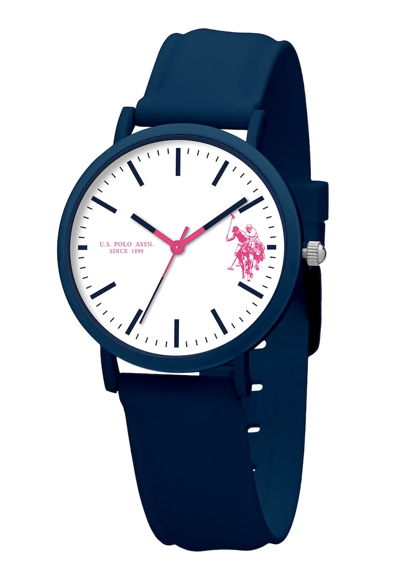 Ceas unisex cu o curea din silicon, Albastru inchis/alb/roz fucsia