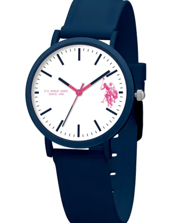 Ceas unisex cu o curea din silicon, Albastru inchis/alb/roz fucsia