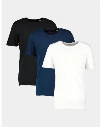 Set de tricouri din bumbac organic cu decolteu la baz gatului - 3 piese, Alb/Negru/Bleumarin