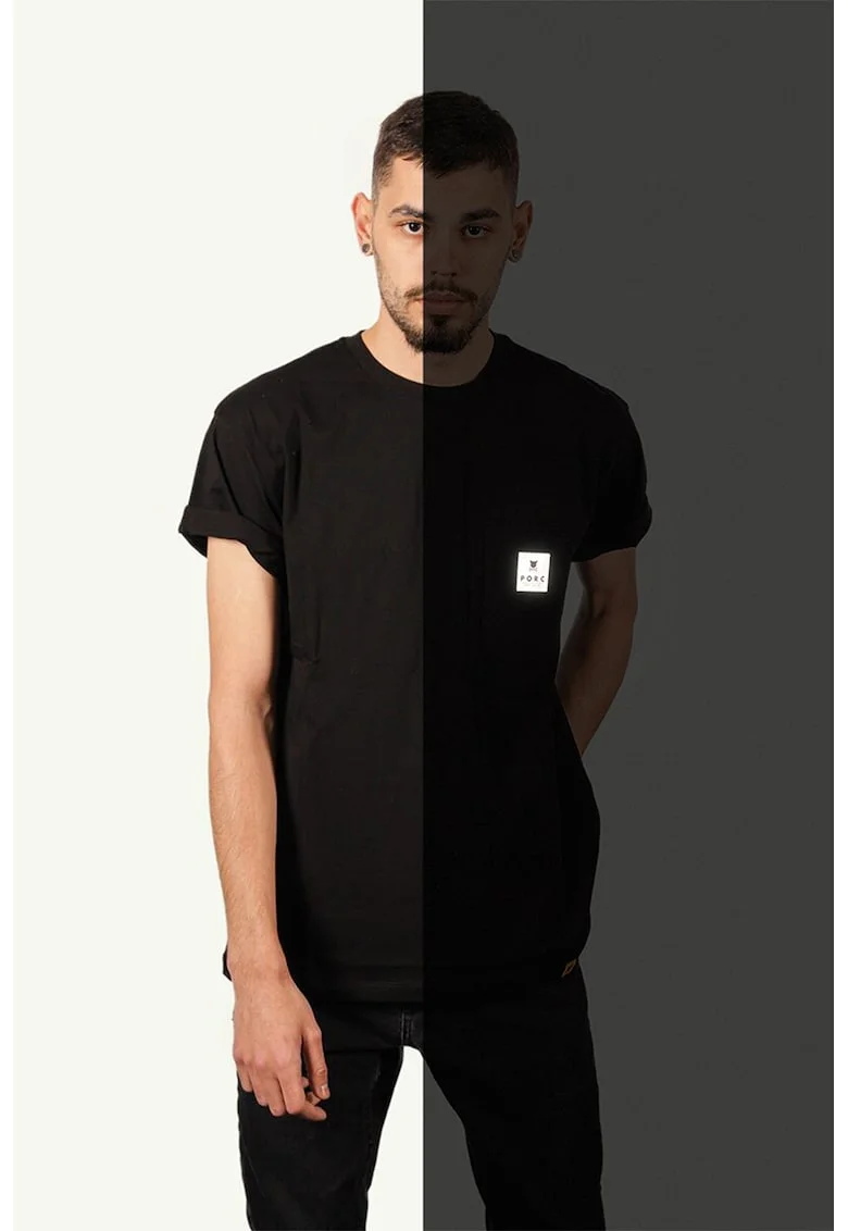 Tricou unisex cu aplicatie logo reflectorizanta, Negru