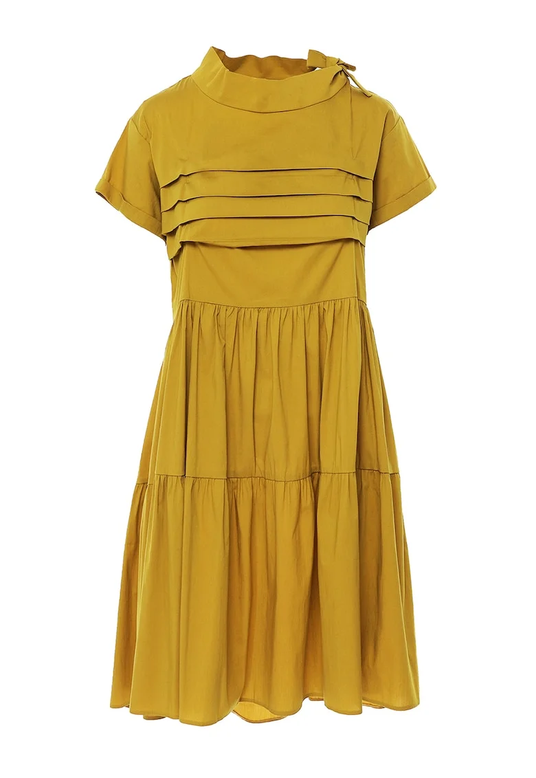 Rochie evazata cu pliuri, Galben mustar