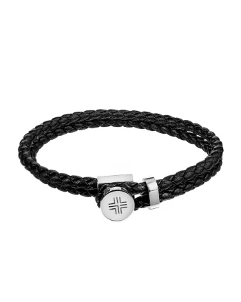 Bratara din piele cu aspect impletit, Alb/Negru