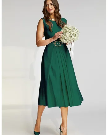 Rochie midi cu croiala in A si curea Vienna, Verde