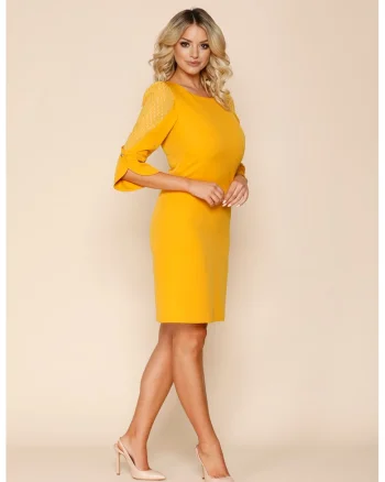 Rochie evazata cu maneci 3/4, Galben