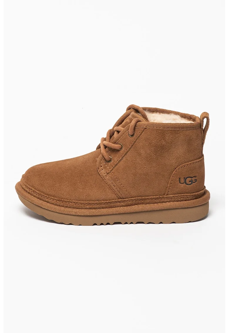 Ghete din piele intoarsa cu captuseala pufoasa Neumel II, Maro camel