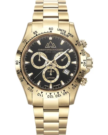 Ceas analog cu cronograf Swiss Made, Auriu