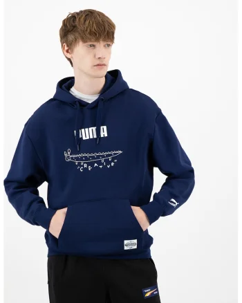 Hanorac cu logo si imprimeu grafic, Albastru indigo