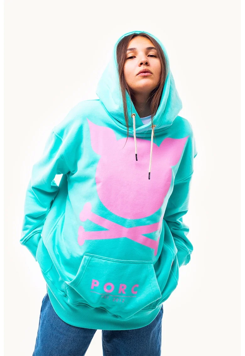Hanorac unisex din amestec de bumbac cu logo, Albastru aquamarin/Roz