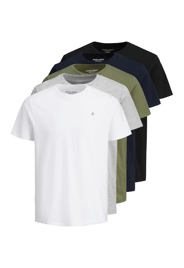 Set de tricouri de bumbac cu decolteu la baza gatului - 5 piese, Multicolor