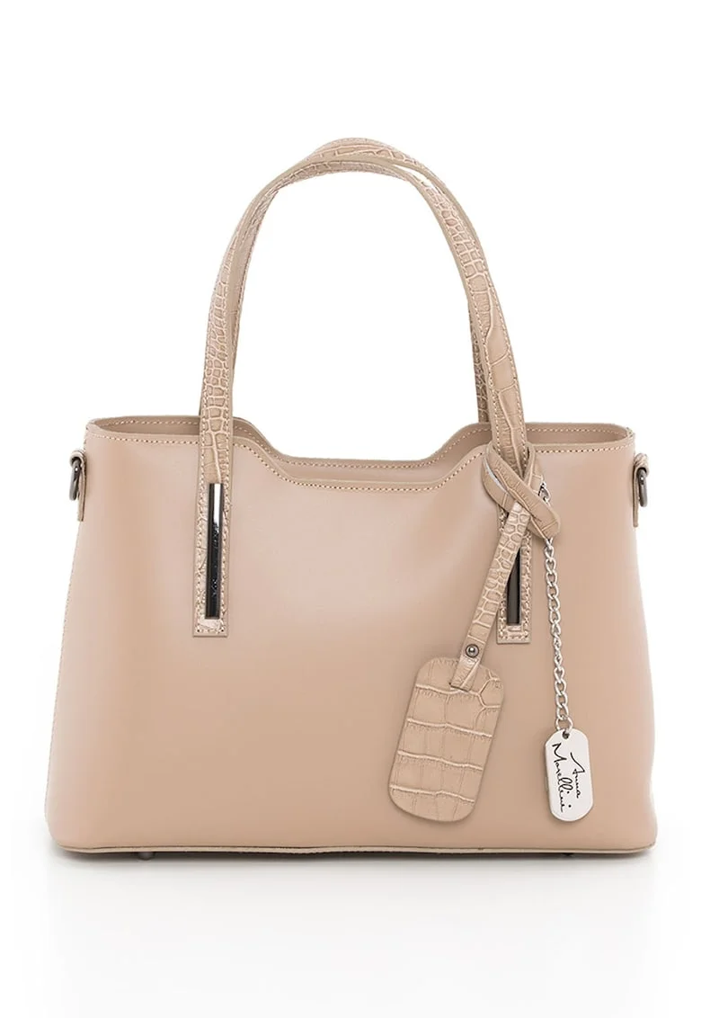 Geanta piele cu bareta de umar1112, Bej, 22x28x8