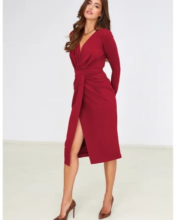 Rochie midi cu model petrecut, Rosu vermillion
