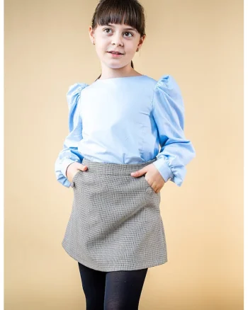Fusta mini din amestec de lana, Maro