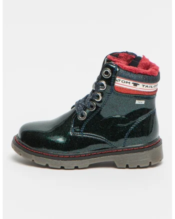 Ghete de piele ecologica cu aspect lucios, Verde/Bleumarin