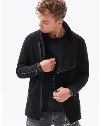 Bluza de trening cu guler inalt si fermoar, Negru