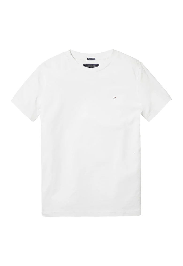 Tricou din bumbac organic cu decolteu la baza gatului, Alb