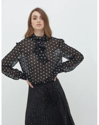 Bluza cu model cu inima, Alb/Negru
