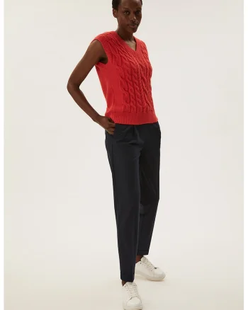 Pantaloni regular fit cu snur in talie, Bleumarin