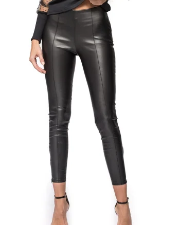 Colanti din piele ecologica cu talie inalta si slituri cu fermoar Nellie, Negru